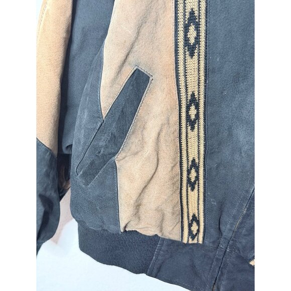 Vtg Scully Western Leather Suede Jacket Mens M Black Tan Zip Aztec - Picture 6 of 16